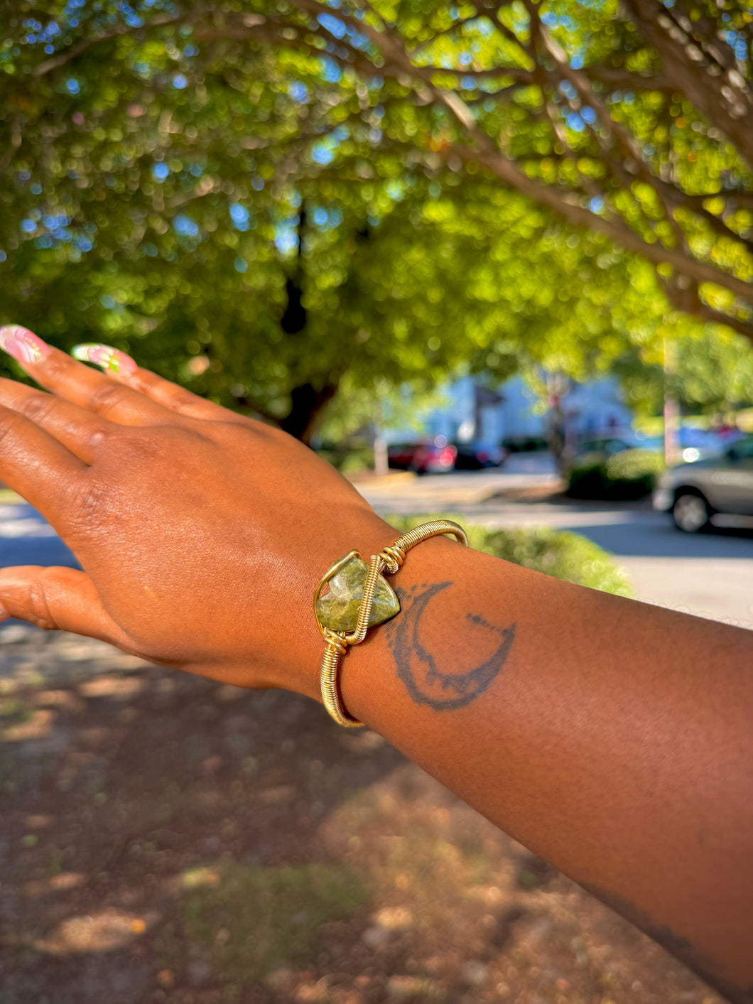 Unakite Heart Cuff Bracelet