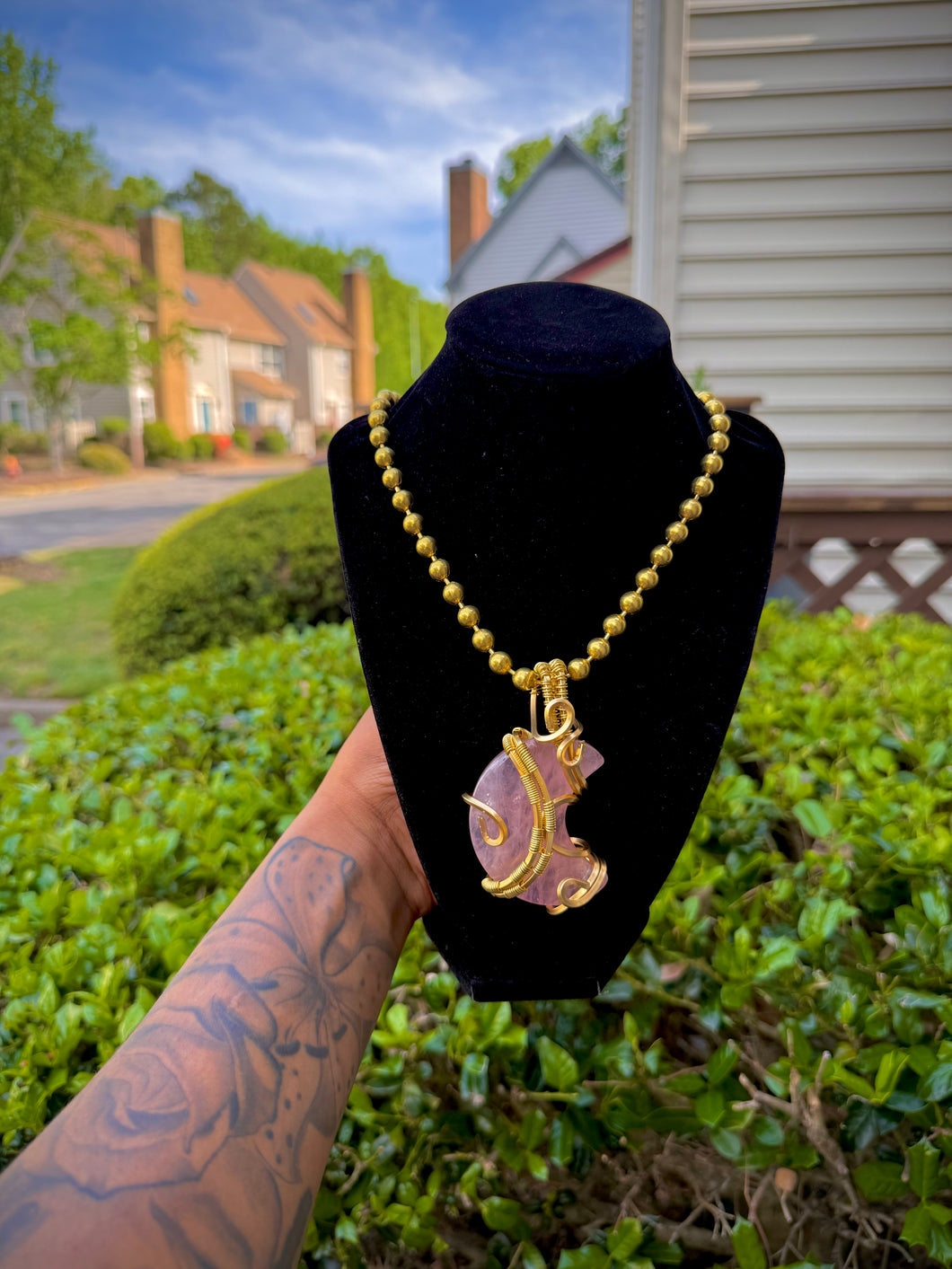 Rose Quartz Moon Neck Peace VIII
