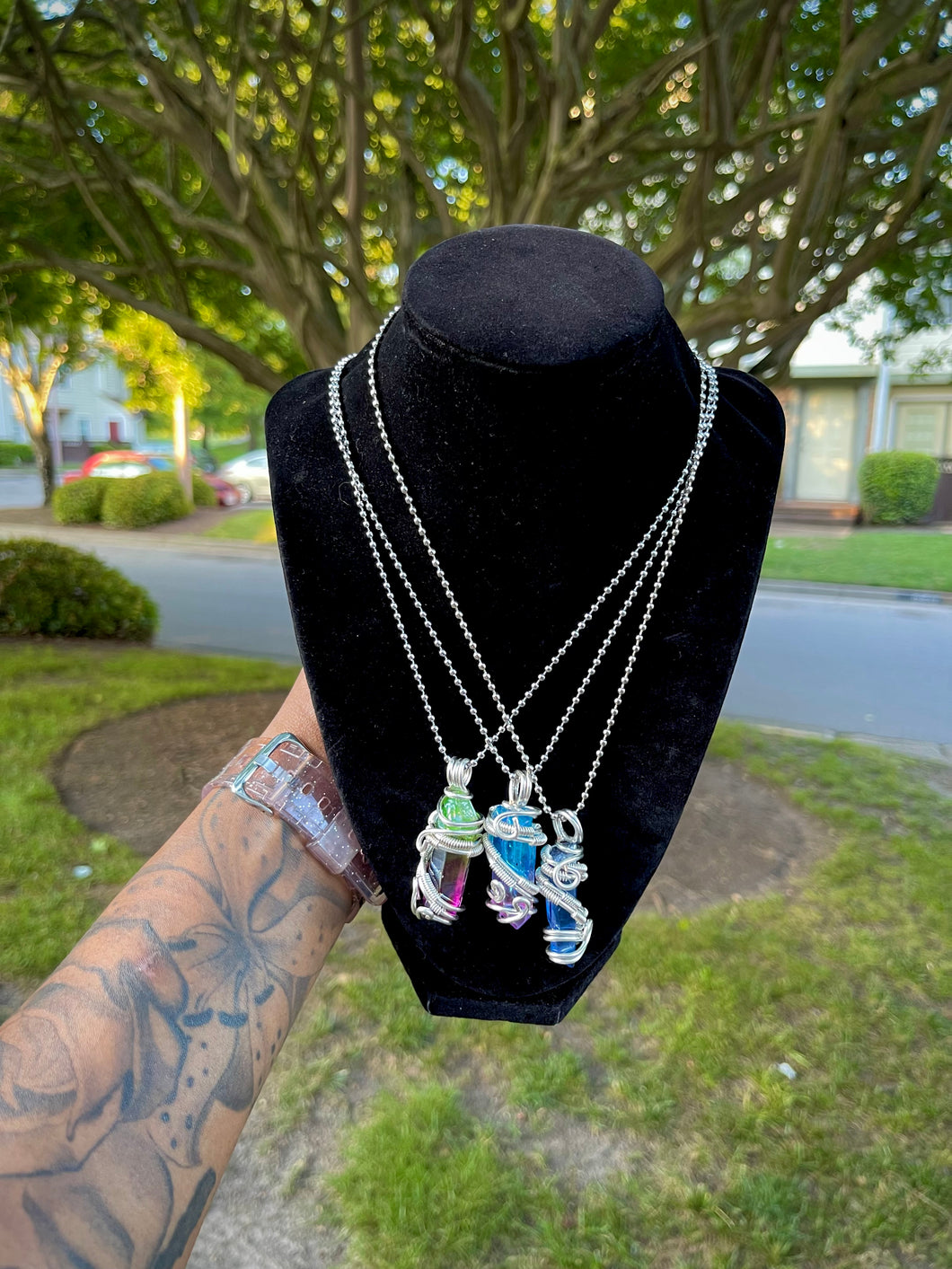 Rainbow Aura Quartz Necklace - Silver