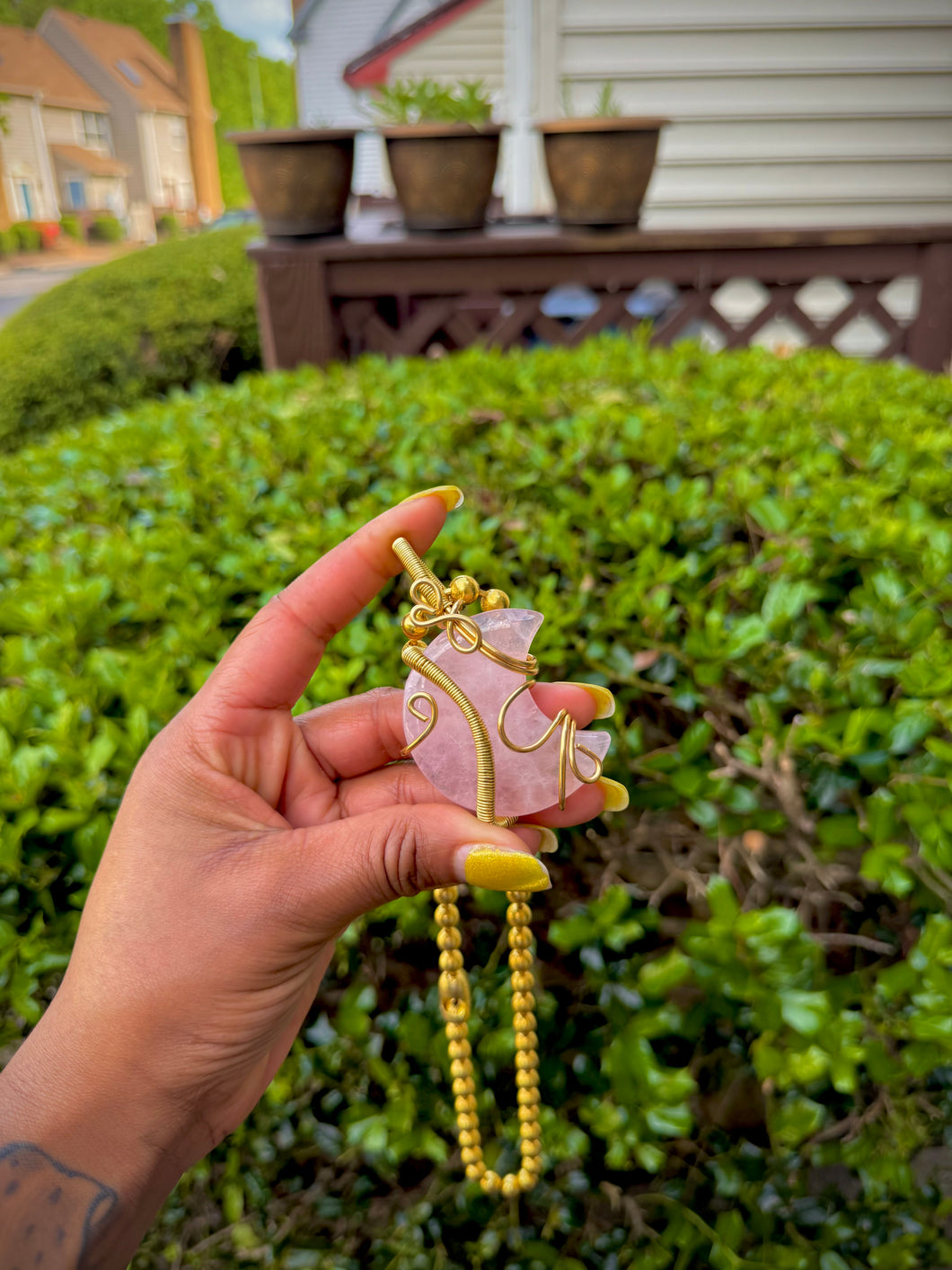 Rose Quartz Moon Neck Peace III