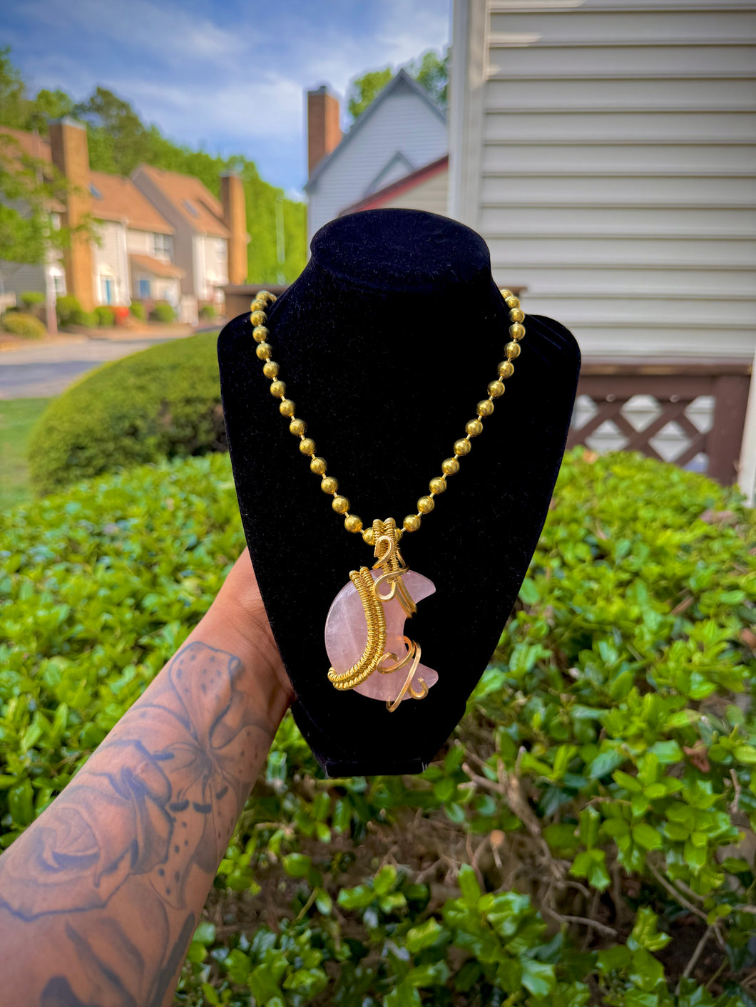 Rose Quartz Moon Neck Peace VI