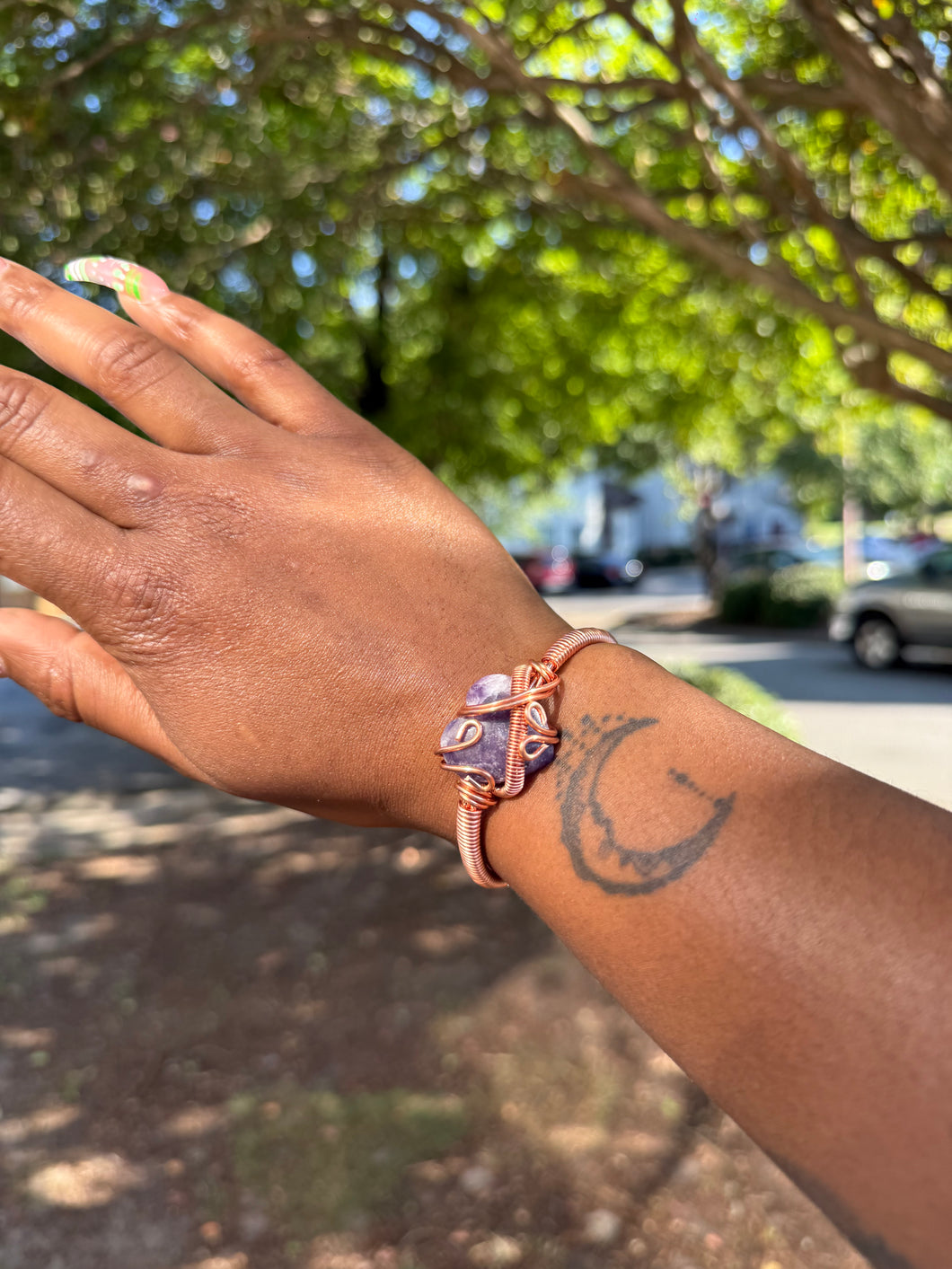 Amethyst Heart Cuff Bracelet